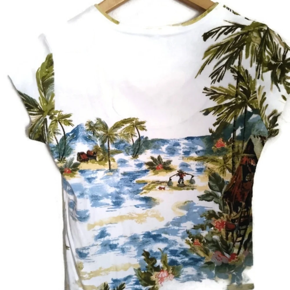 Chicos Tropical Print V Neck Tee Size 0 Great Condition! - Picture 4 of 4
